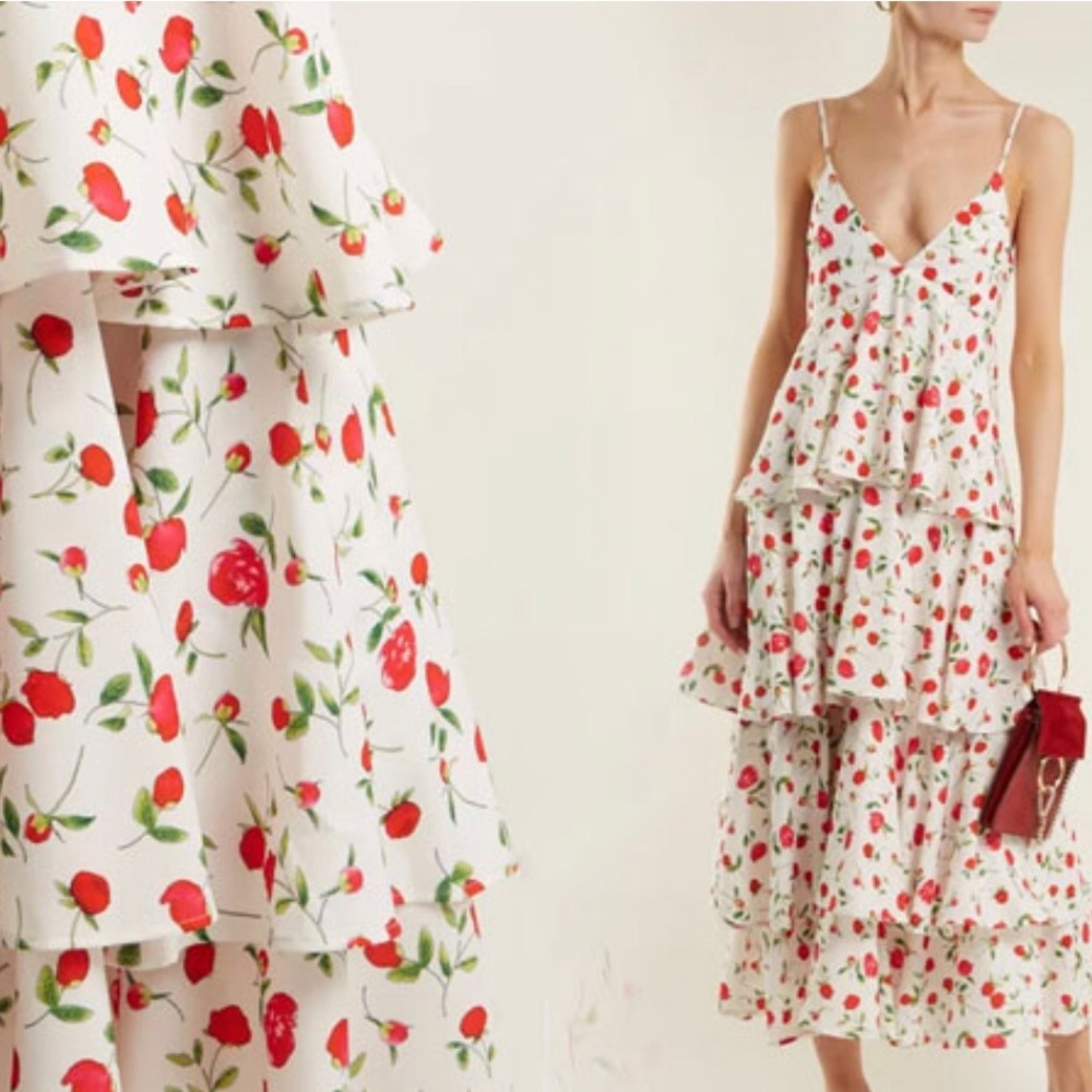 DODO BAR OR Gian tiered floral-print stretch-crepe dress